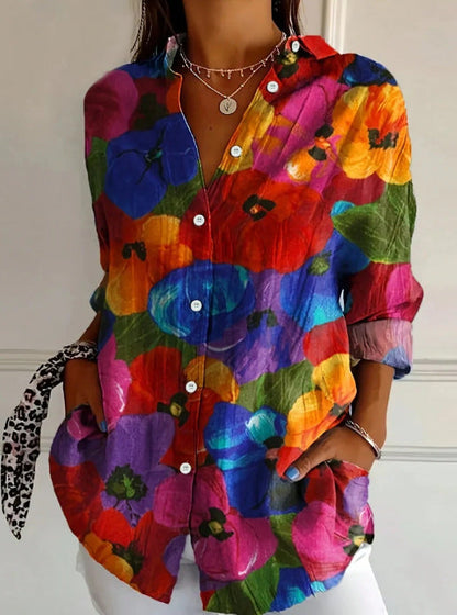 Camicia da Donna a Manica Lunga con Stampa e Motivo 3D