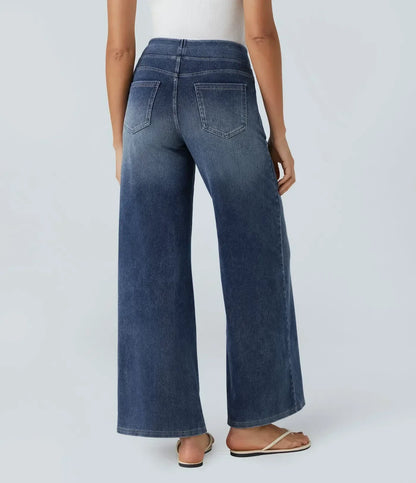 Jeans de mujer de talle alto elásticos con pierna recta – estilo casual cómodo