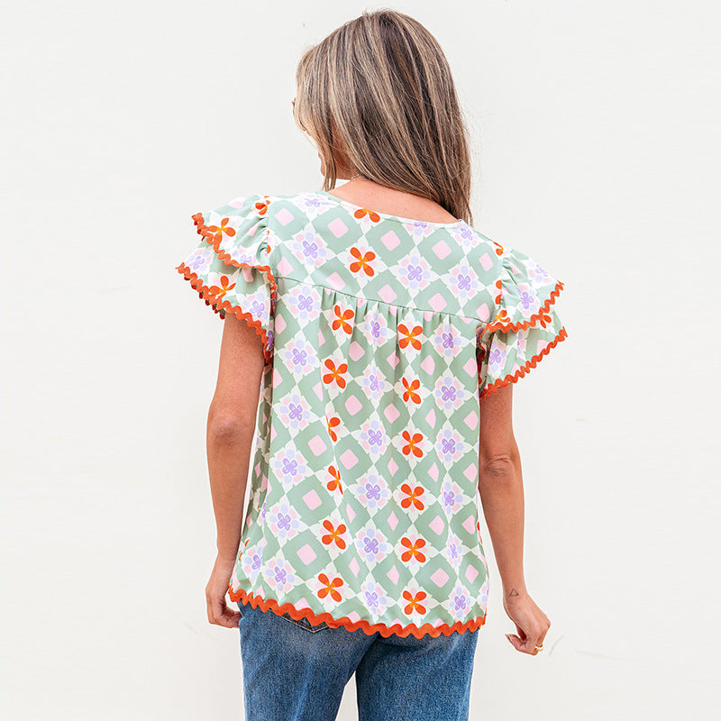 Women's Shirt with Multicolor Geometric Pattern – Chiffon Style