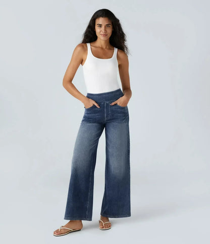 Jeans de mujer de talle alto elásticos con pierna recta – estilo casual cómodo