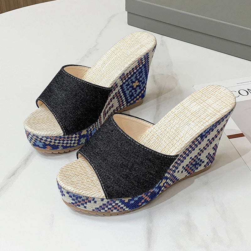 Sandali Donna con Zeppa, Punta Aperta e Fascia Larga – Sandali Casual