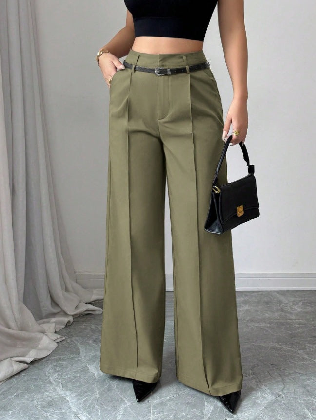 Women's High-Waisted Straight-Leg Pants, Loose Fit