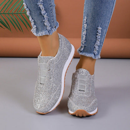 Scarpe Basse da Donna Slip-On con Paillettes e Punta Tonda