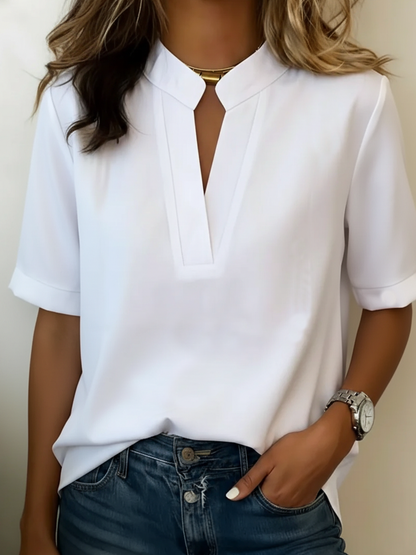 Maglietta Donna a Maniche Corte con Scollo a V e Vestibilità Comoda – Stile Casual