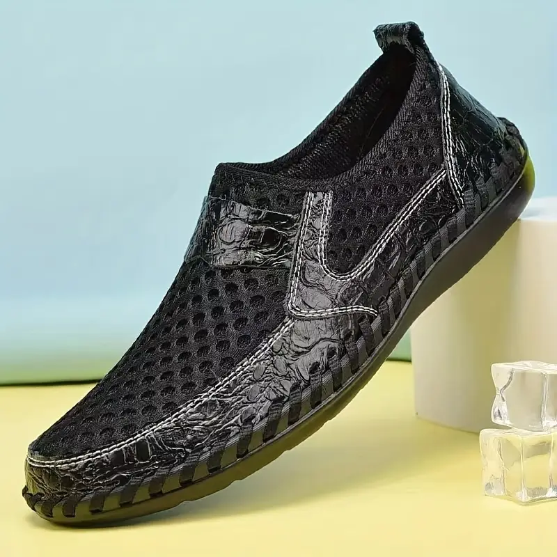 Herresko Slip-On med Elastisk Mesh Overdel og Bred Pasform – Stødabsorberende Sål med Skridsikring