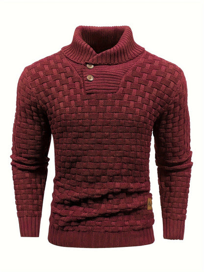 Maglione Uomo in Maglia Waffle con Collo a Sciarpa