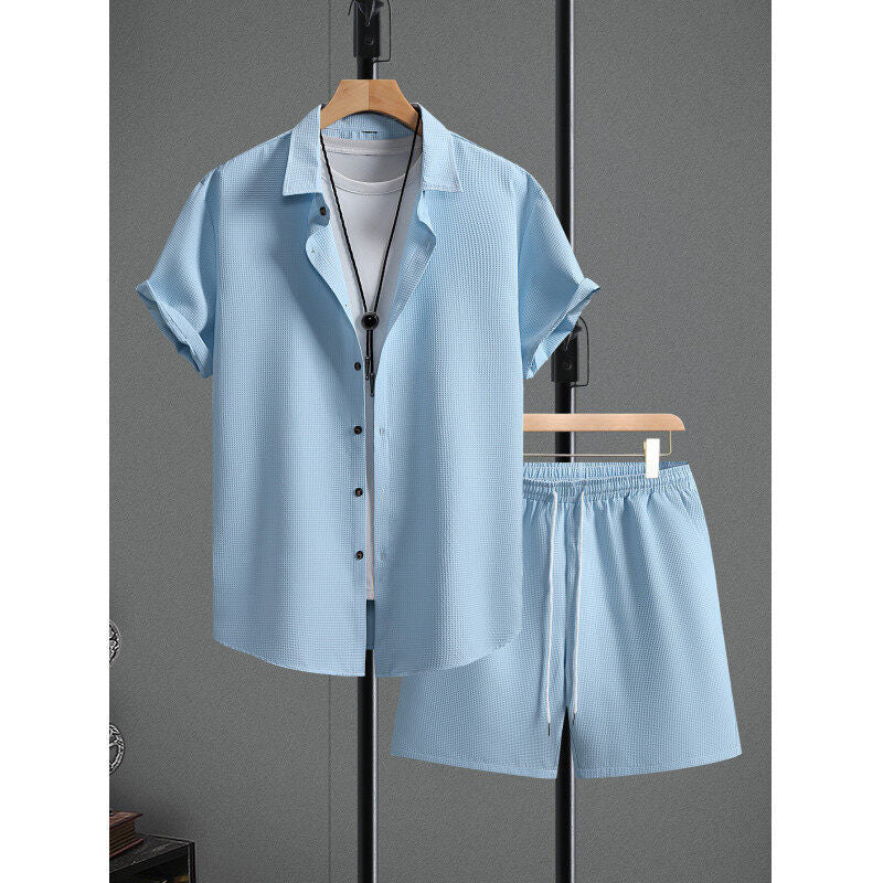 Men's Spring Set with Diamond Pattern: Short-Sleeve T-Shirt and Shorts – Casual Style