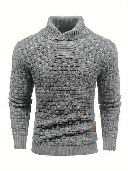 Maglione Uomo in Maglia Waffle con Collo a Sciarpa