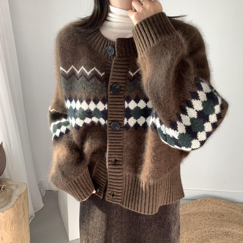 Abrigo retro para mujer con cuello redondo
