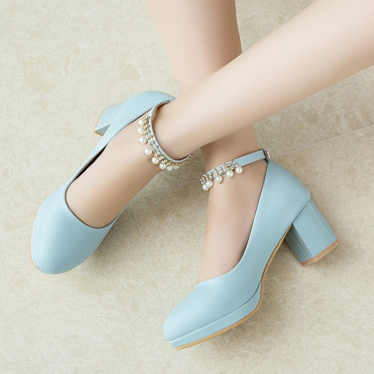 Zapatos de mujer con plataforma, hebilla con perlas y tacón ancho – zapatos elegantes