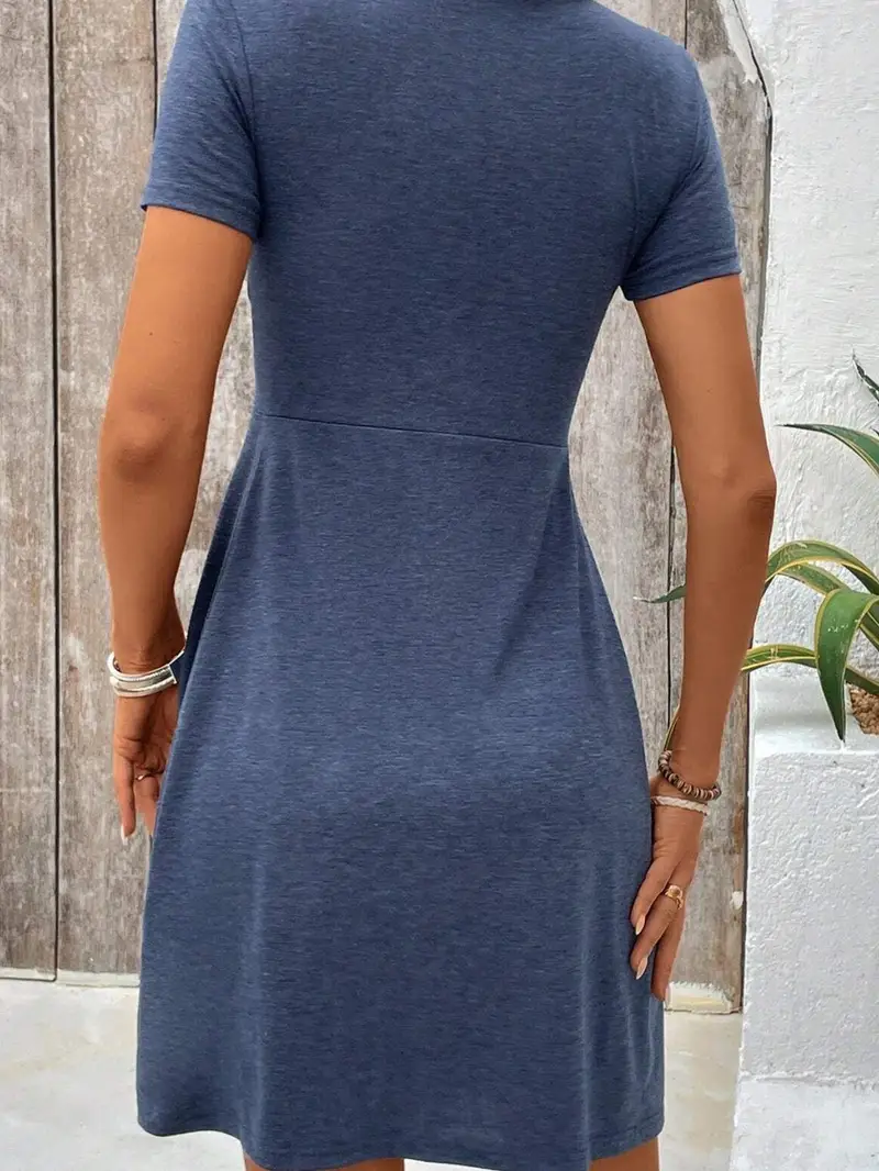 Women's Dress with V-Neck, Short Sleeves, Front Knot, and A-Line Silhouette