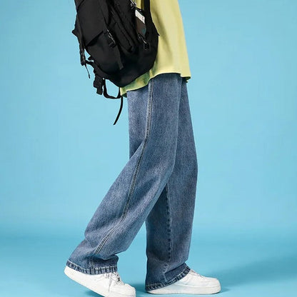 Herrejeans i denim med lige ben, loose fit, hiphop-stil cargo med lynlås