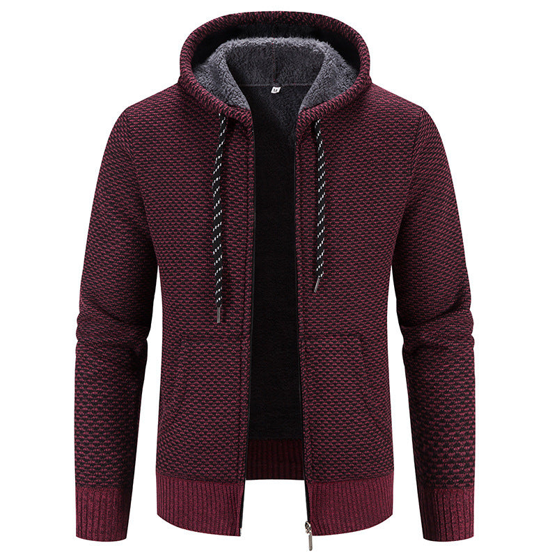Men's Winter Coat with Hood, Zip Closure, and Drawstring