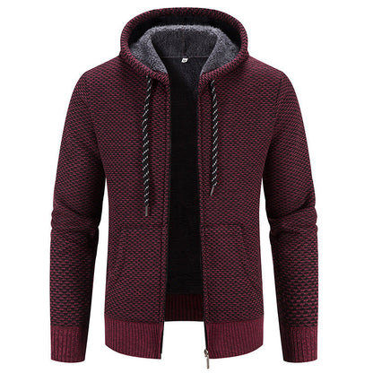Men's Winter Coat with Hood, Zip Closure, and Drawstring