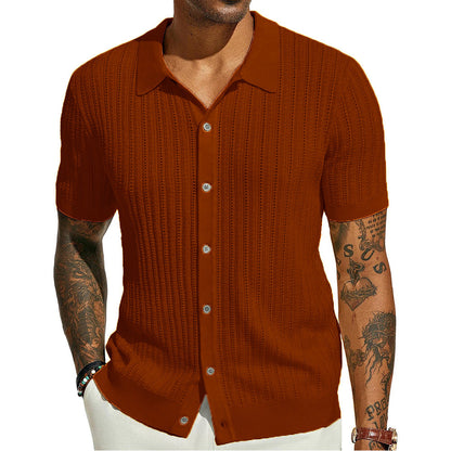 Camisa de verano para hombre de punto, con mangas cortas y botones