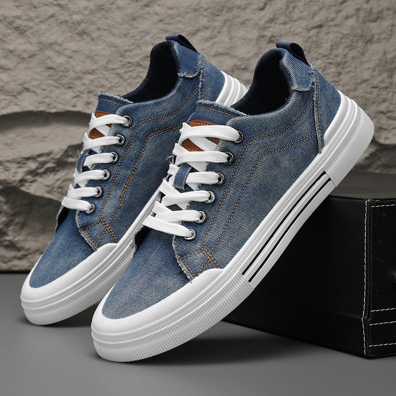 Men's Low-Cut Sneakers with Laces, Flat Heel, and Round Toe