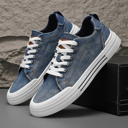 Men's Low-Cut Sneakers with Laces, Flat Heel, and Round Toe