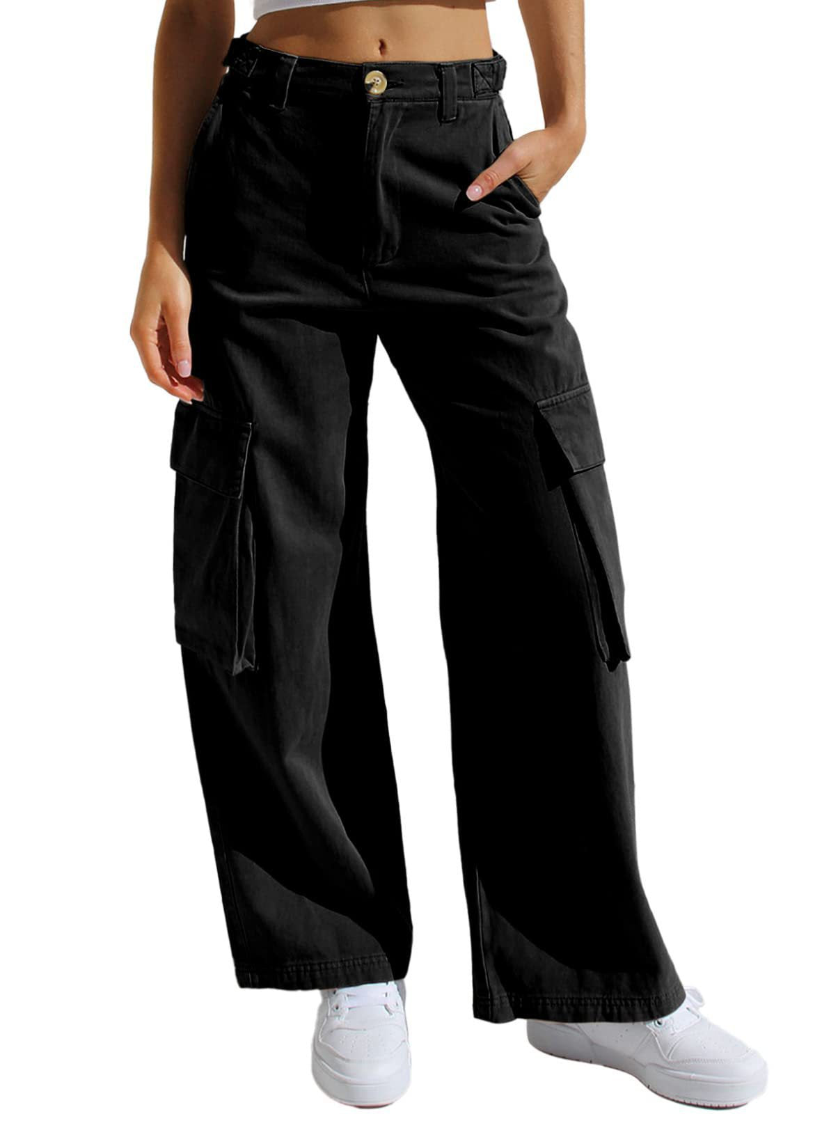 Low Waist Women's Denim Pants with Multiple Pockets and Loose Fit Workwear Style