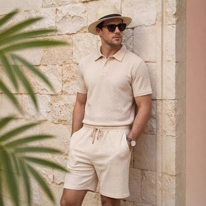 Completo Uomo Due Pezzi con Polo con Zip e Pantaloni Lunghi – Beige Chiaro