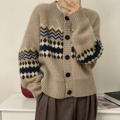 Abrigo retro para mujer con cuello redondo