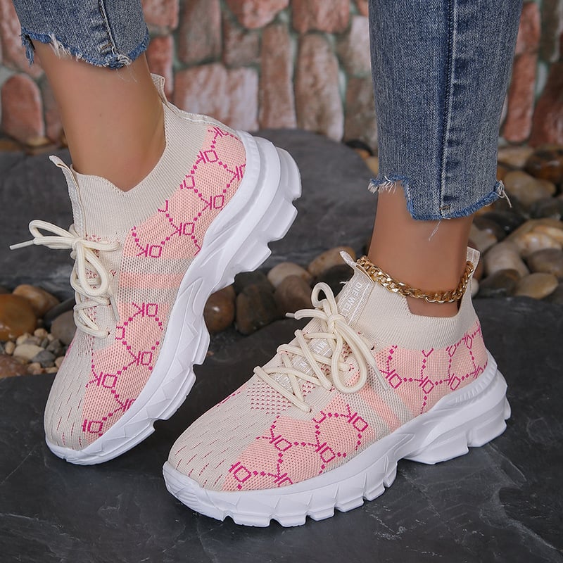 Women's Sneakers in Breathable Mesh with Laces – Rubber Sole and Round Toe