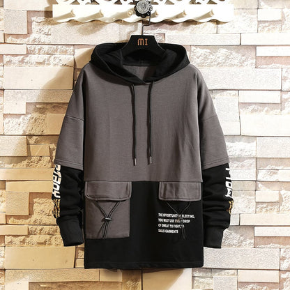 Herresweater med hætte og farveblokdesign