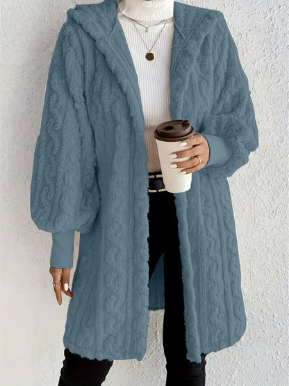 Women's Long Coat with Hood, Double Fur and Ribbed Cuffs
