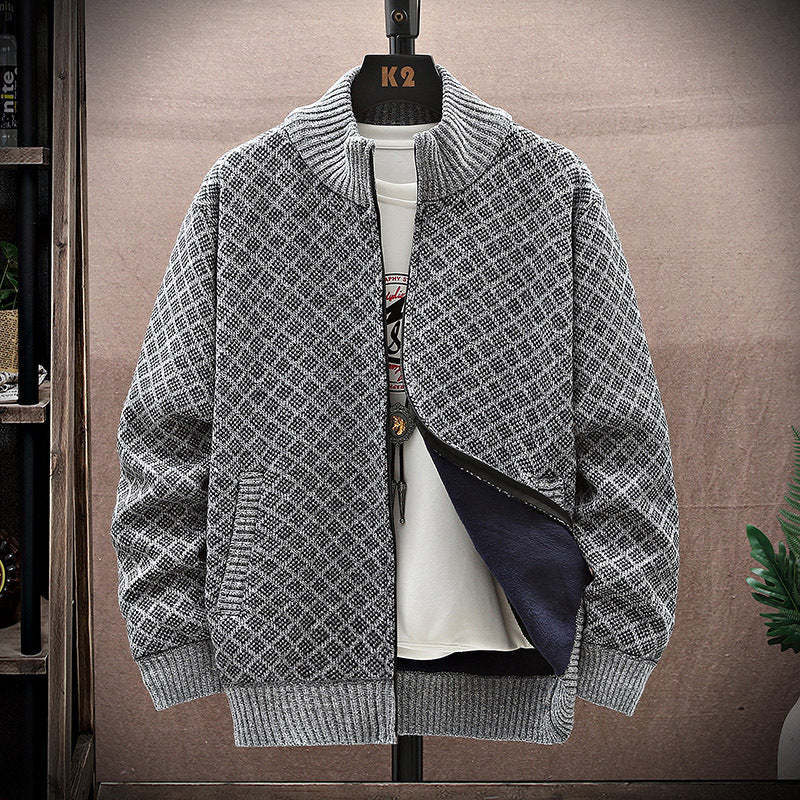 Men's Knit Coat with Zip and Long Sleeves