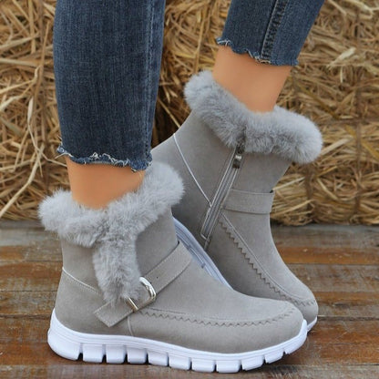 Women's Winter Ankle Boots with Soft Lining and Buckle Detail – Side Zipper
