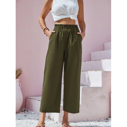 Women's High-Waisted Straight Casual Pants – Linen Style in Cotton Blend