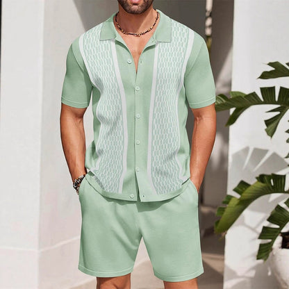 Conjunto completo para hombre de dos piezas con polo perforado y pantalones cortos – Camiseta coordinada