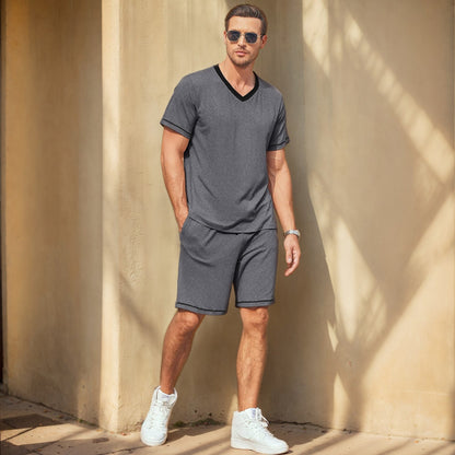 Men's Summer Two-Piece Set with Short Sleeve T-Shirt and Shorts – Casual Silk Feel Outfit