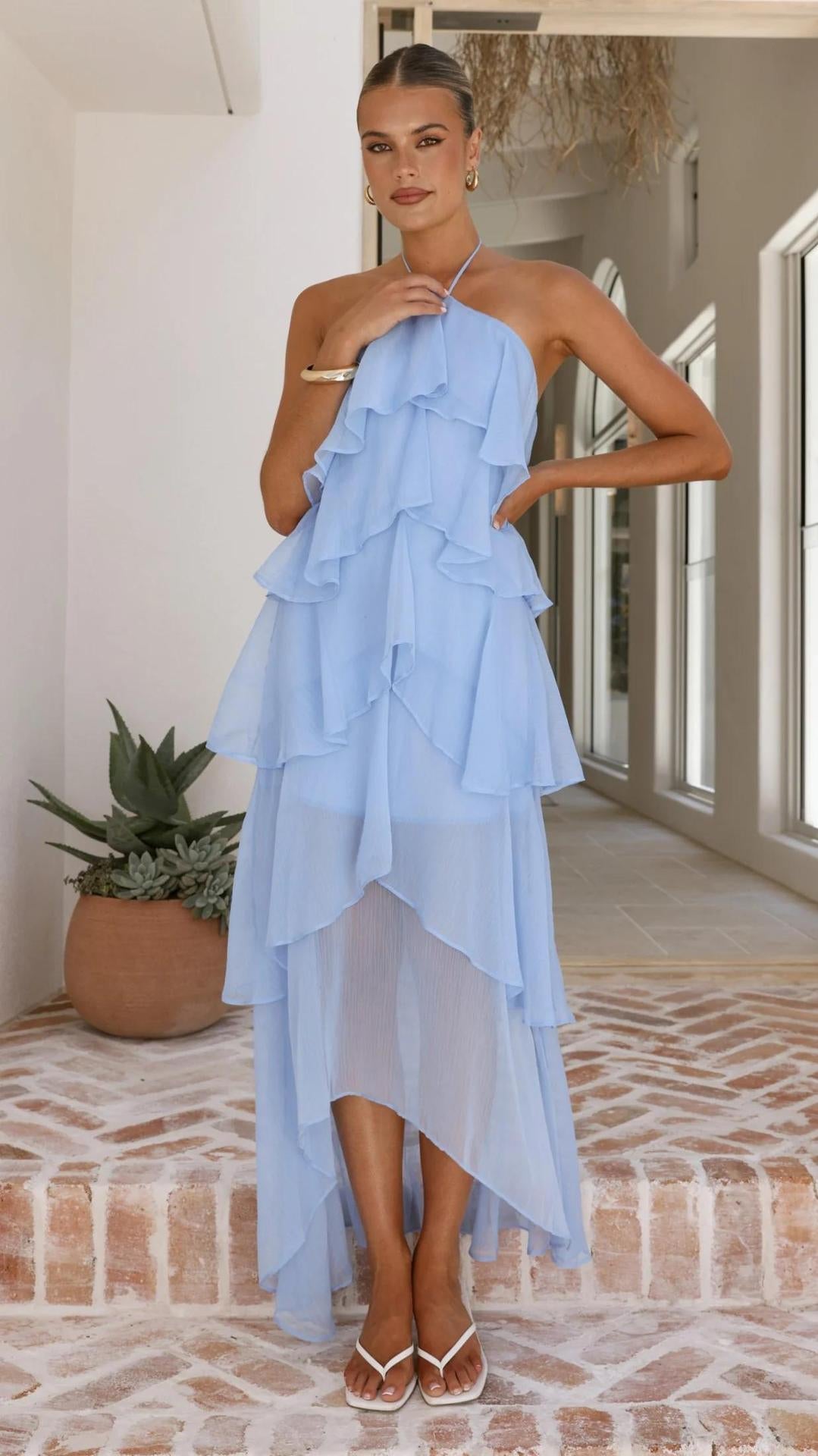 Abito Lungo Donna con Spalle Scoperte e Stampa Floreale – Stile Estivo