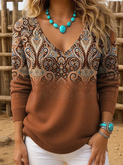 Maglione Donna Scollo a V con Stampa e Vestibilità Regolare – Uso Quotidiano
