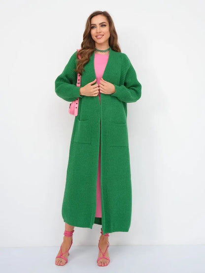 Women's Long Knit Cardigan with Pockets and Front Opening