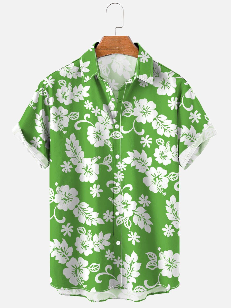 Camicia Uomo a Maniche Corte con Stampa Floreale e Tessuto Elasticizzato – Stile Casual