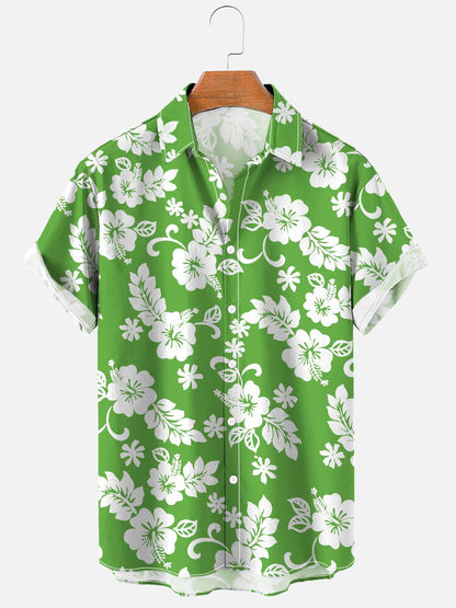 Camicia Uomo a Maniche Corte con Stampa Floreale e Tessuto Elasticizzato – Stile Casual