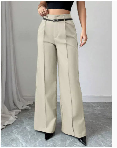 Women's High-Waisted Straight-Leg Pants, Loose Fit