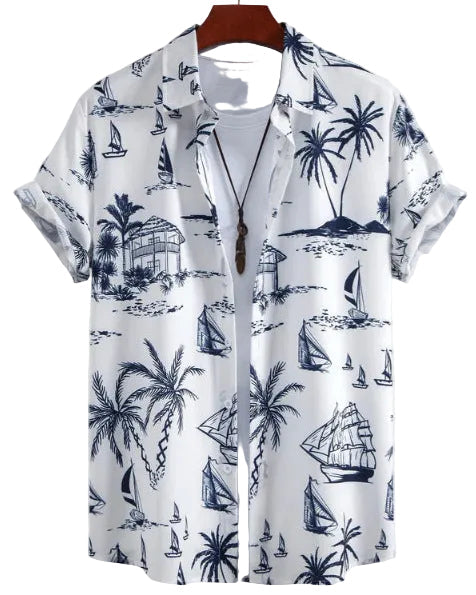 Camicia Uomo a Maniche Corte con Stampa Floreale e Bottoni – Leggera e Comoda