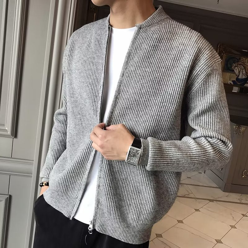 Men's Winter Solid Color Cardigan with Long Sleeves