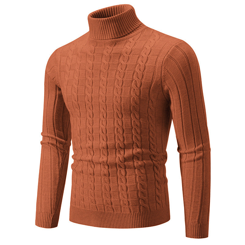 Men's Slim Fit Turtleneck Sweater with Cable Knit Pattern