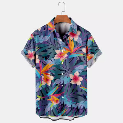 Camicia Uomo a Maniche Corte con Stampa Floreale e Tessuto Elasticizzato – Stile Casual