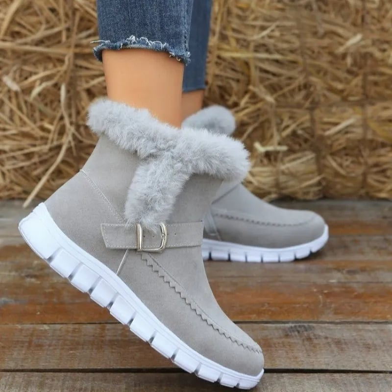 Women's Winter Ankle Boots with Soft Lining and Buckle Detail – Side Zipper