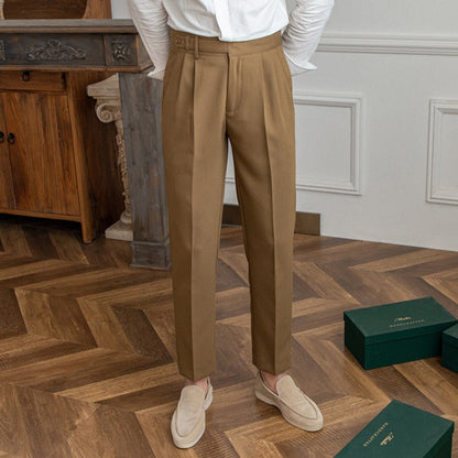 Pantaloni Uomo da Abito Dritti Vita Media Antipiega con Chiusura a Fibbia – Stile Formale