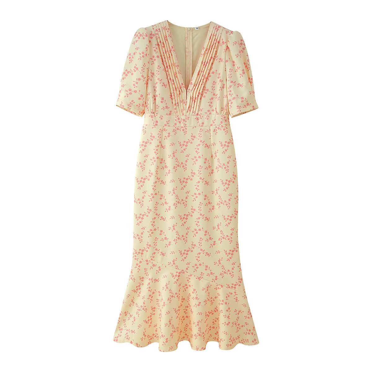 Women’s Floral Summer Dress with Puff Sleeves and A-Line Skirt