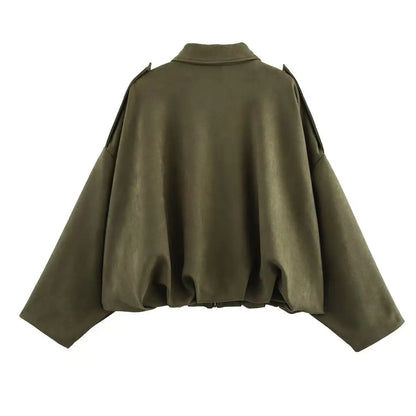 Giacca Bomber Autunnale Da Donna Con Vestibilità Overtagliad, Chiusura A Zip E Maniche Lunghe