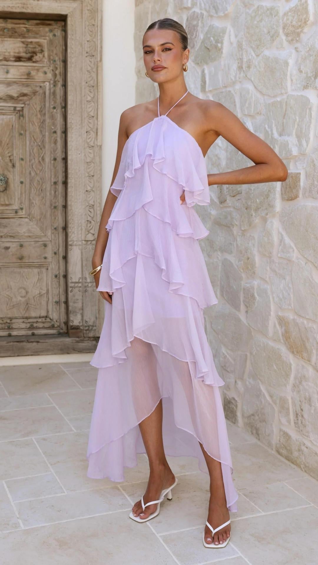 Abito Lungo Donna con Spalle Scoperte e Stampa Floreale – Stile Estivo