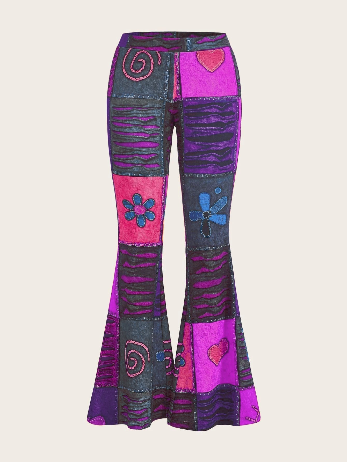 Pantalones de mujer bootcut estampados con motivo abstracto y cintura media