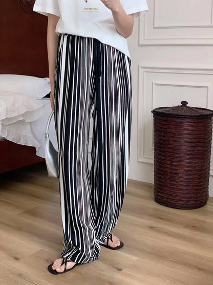 Women's Wide-Leg Striped Pants with Pockets