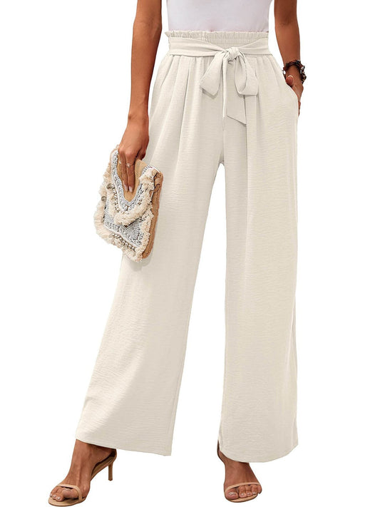 Women's High-Waisted Pants with Waist Knot and Wide Legs